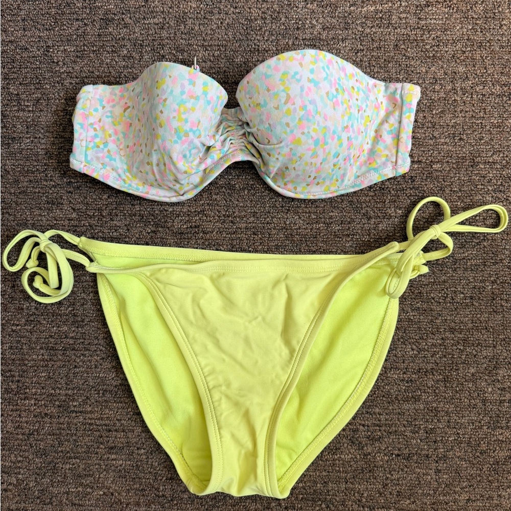 Women’s Two-Piece Bikini Set in Pastel Confetti & Neon Yellow